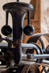 Parts of a steam engine in close-up shows the technology and aesthetics