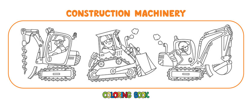 Heavy construction machinery set Cars with drivers