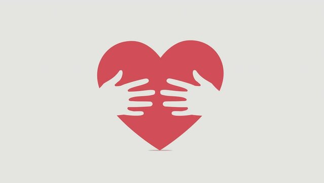 Hugging heart, hands holding heart, charity icon, love yourself, concept of volunteers