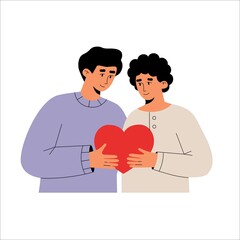 lgbt couple in love holds a heart