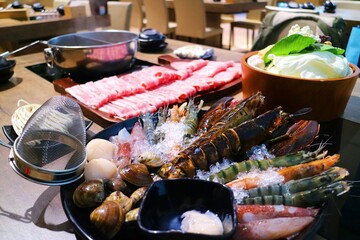Seafood in the hot pot restaurant, fresh seafood, lobster