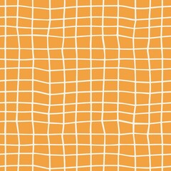  Orange checkered vector pattern. Hand draw tablecloth texture.