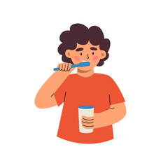  The child brushes his teeth
