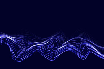 Abstract dark blue vector background of light blue dots. Smooth waves of particles.