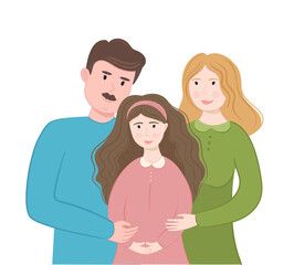 Vector illistration Family together. Family day. Mother, father and daughter hug each other
