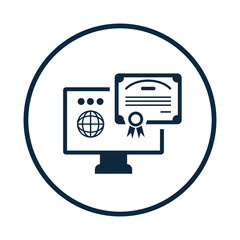 Diploma, web, online icon. Black vector graphics.