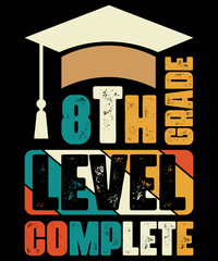 8th Grade Graduate 2022 Retro Vintage T-Shirt 8th Gade Level Complete Graduation T-Shirt Design With Graduation Hat - obrazy, fototapety, plakaty