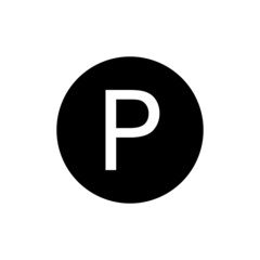 Parking sign icon in black round