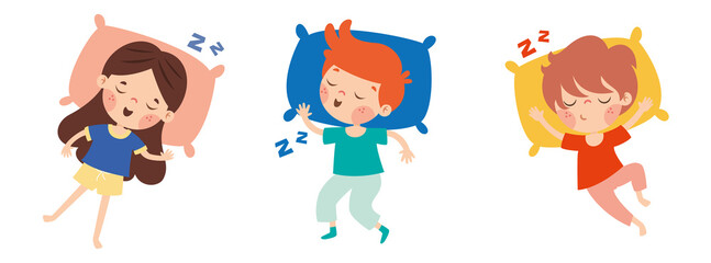 Cartoon Illustration Of Kids Sleeping