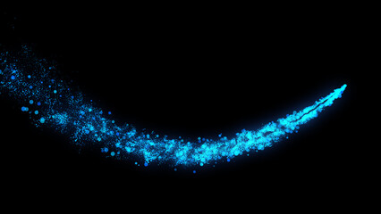 Blue Particles trail. Glowing bokeh particle. Isolated on black background. Overlay. Xmas abstract footage.