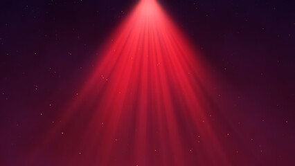 Spotlight background. Festive abstract spot light. Bright rays.  Glowing particles. Red color.