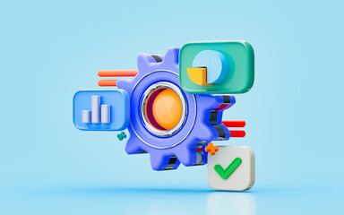 Fototapeta premium business pie chart cogwheel 3d illustration profit growth setting configuration connection 