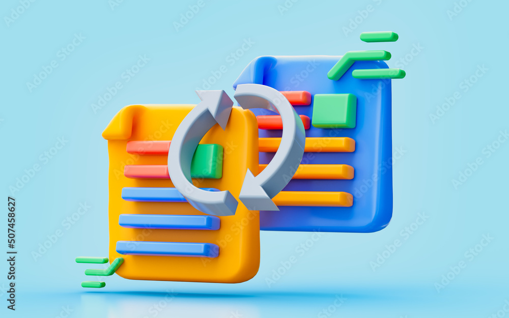 Poster document rotation arrow 3d illustration business strategy information policy reload repeat paper