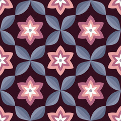 Obraz premium Flowers background in vintage colors. Floral abstract geometric seamless pattern. Vector illustration. 