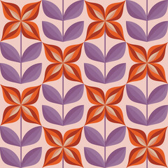 Flowers background in vintage colors. Floral abstract geometric seamless pattern. Vector illustration. 