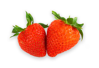 Red fresh ripe delicious strawberry with green leaf