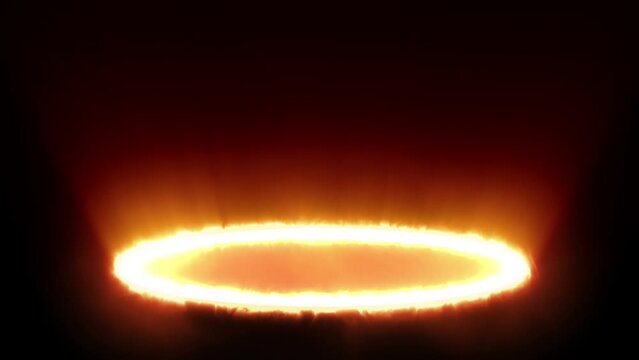 Abstract fast power red energy circle on black background. Fantasy fire portal door or futuristic teleport. 3d animation. Flowing shine flame hole. Round shape light element.