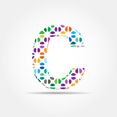 Letter C logo design. Dots logo, dotted shape logotype vector design. Colorful C letter logo in a flower alphabet style