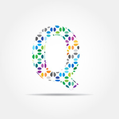Letter Q logo design. Dots logo, dotted shape logotype vector design. Colorful Q letter logo in a flower alphabet style