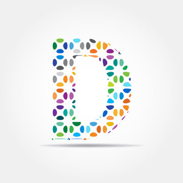 Letter D logo design. Dots logo, dotted shape logotype vector design. Colorful D letter logo in a flower alphabet style
