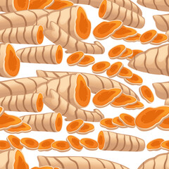 Seamless pattern of Turmeric root seasoning with root and milled powder vector illustration