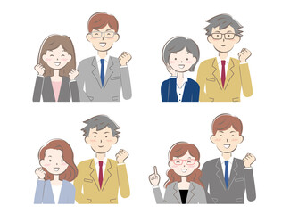 笑顔のスーツ姿の男女ペア　喜ぶ　嬉しい