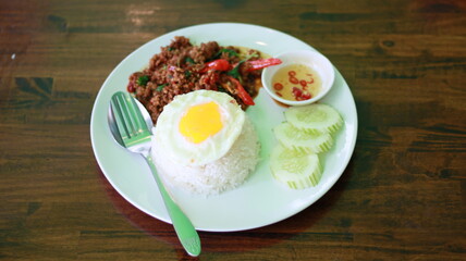 Basil with Minced Pork and Fried Egg on Rice