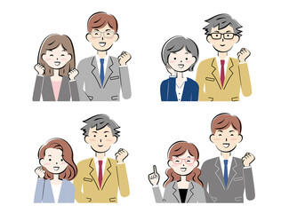 笑顔のスーツ姿の男女ペア　喜ぶ　嬉しい