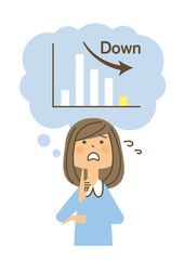 女性　グラフ　吹き出し　下降