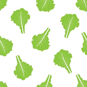 Seamless Pattern With Cartoon Romaine Lettuce. Vector Illustration On White Background.