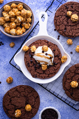 Giant chocolate skillet cookies with ice cream