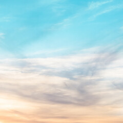sunset background. sky with soft and blur pastel colored clouds. gradient cloud on the beach resort. nature. sunrise.  peaceful morning. Instagram toned style