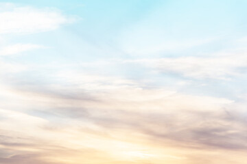 sunset background. sky with soft and blur pastel colored clouds.  gradient cloud on the beach...