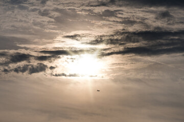 Twilight sky with effect of light pastel colors. Colorful sunset of soft clouds.