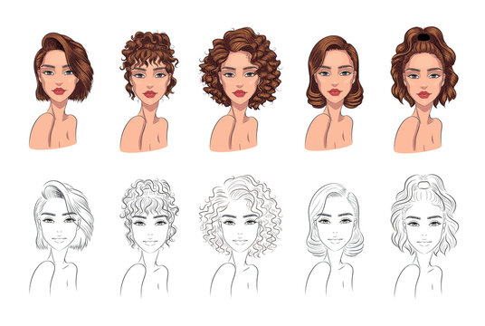Vector set of woman with bob styles