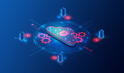 Cloud Workload Security and Cloud Workload Protection Concept - CWS and CWP - 3D Illustration - obrazy, fototapety, plakaty