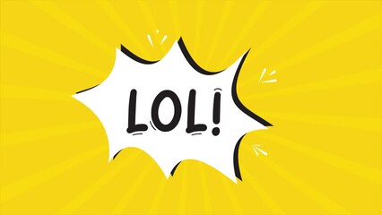 A comic strip cartoon animation, with the word Lol appearing. Yellow and halftone background, star shape effect - Powered by Adobe