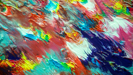 Texture created with paint in vibrant and diverse colors that create a chromatic mix that simulates a modern and avant-garde work of art. Ideal for textures and backgrounds and applications in graphic