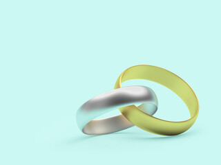 A gold and silver ring is connected. 3d illustration