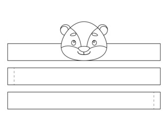 Printable badger paper crown. Fun accessory for entertainment. Diy cut party ribbon template for birthday, christmas, baby shower. Print, color, cut and glue. Vector stock illustration.