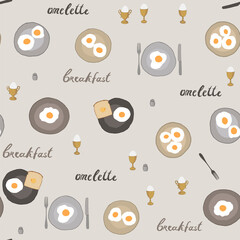 Breakfast eggs vector seamless pattern