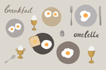 Breakfast eggs vector illustrations set