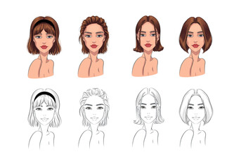 Set of different styles of bob hair cut