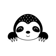 Cute sloth head in Scandinavian style. Animal face for kids t-shirts, wear, nursery decoration, greeting cards, invitations, poster, house interior. Vector stock illustration © Jexy