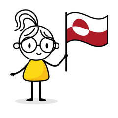Woman holding flag of Greenland isolated on white background. Hand drawn doodle line art man. Concept of country. Vector stock illustration