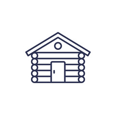 log cabin icon, wooden hut line vector
