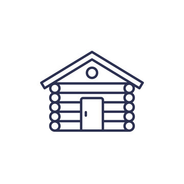 Log Cabin Icon, Wooden Hut Line Vector