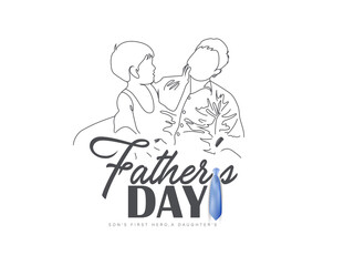 Happy Father's day , Father and his kids, free hand sketch, poster, banner, card, background