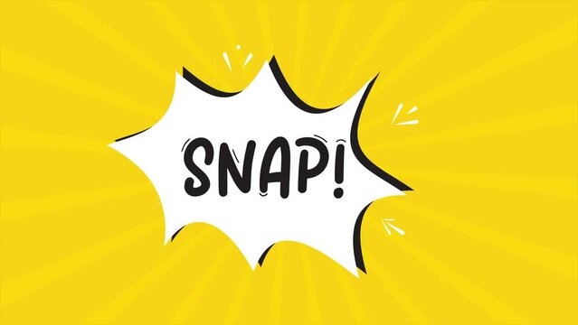 A comic strip cartoon animation, with the word Snap appearing. Yellow and halftone background, star shape effect