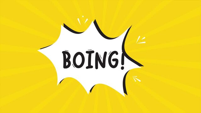 A comic strip cartoon animation, with the word Boing appearing. Yellow and halftone background, star shape effect